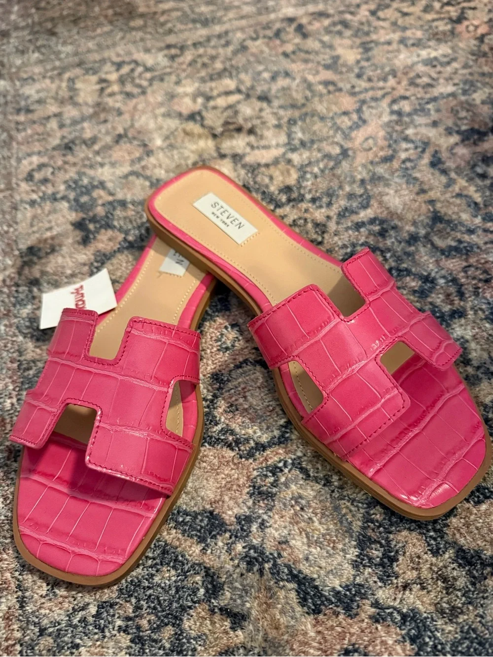 Steve Madden Pink Croc-Embossed H-Cut Slide Mules